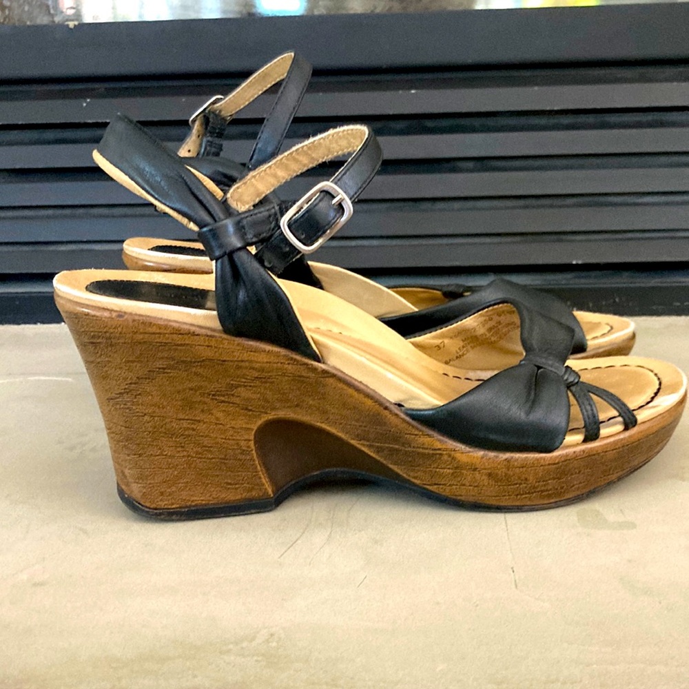 Dansko Black and dark wood wedge clog heels